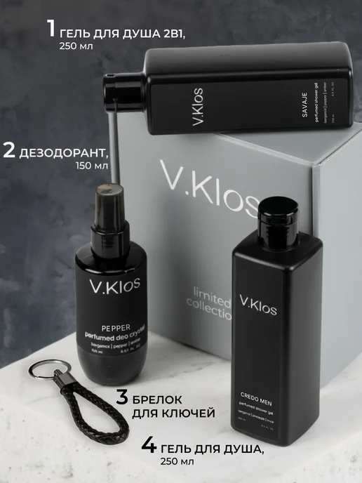 Victoria Klos Набор подарочный парфюмированный для душа мужской, серый, фото 2