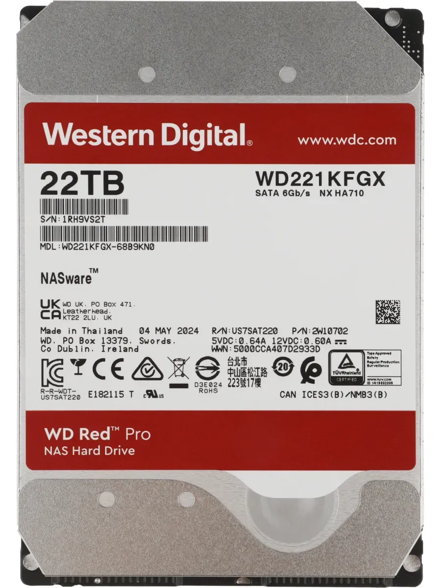 Жесткий диск 22TB WD221KFGX NAS Red Pro