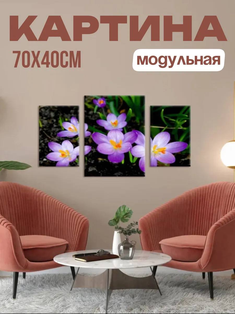 Модульная картина на холсте 70х40см, триптих из 3 частей