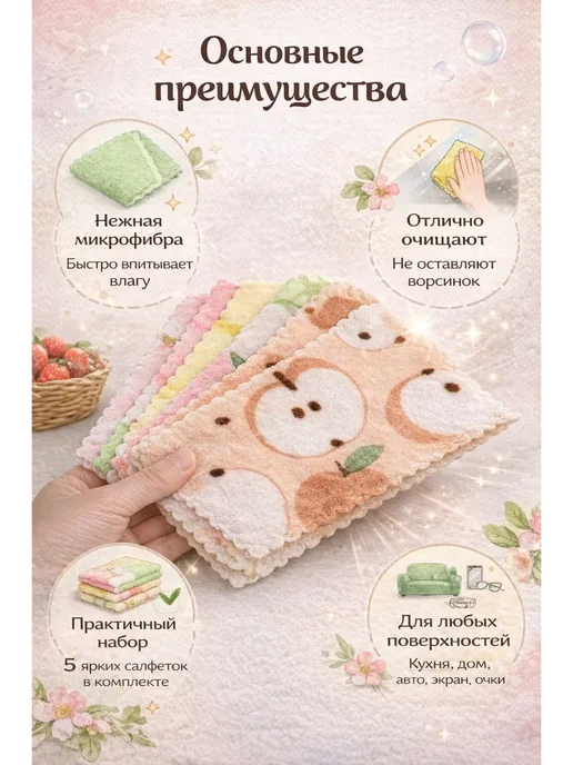 Сенсация Набор тряпок из микрофибры 5 штук мягкие, бежевый, фото 3
