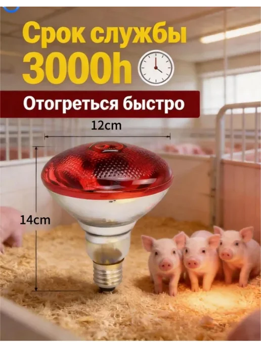 Инфракрасная тепловая лампа 250 Вт для цыплят и поросят, 250 Вт, 2 шт, фото 2