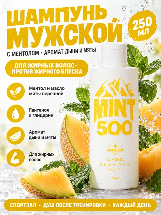 Mint500 Шампунь мужской для жирных волос, аромат дыни и мяты 250 мл, 250 мл
