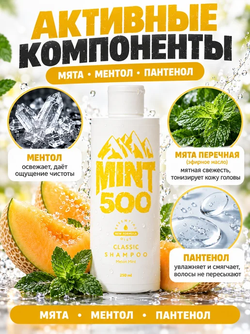 Mint500 Шампунь мужской для жирных волос, аромат дыни и мяты 250 мл, 250 мл, фото 3