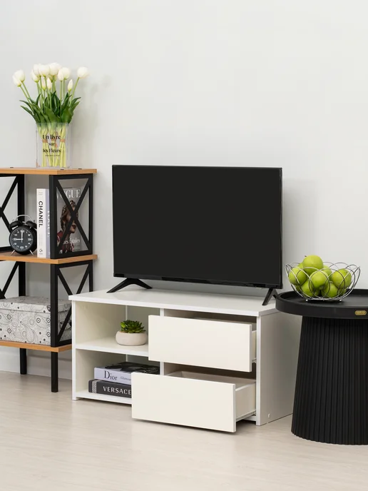 Бельмарко Тумба под телевизор, 80х36х39.5, 2 ящика и 2 полки, Mikante, 80x36x39.5, фото 8