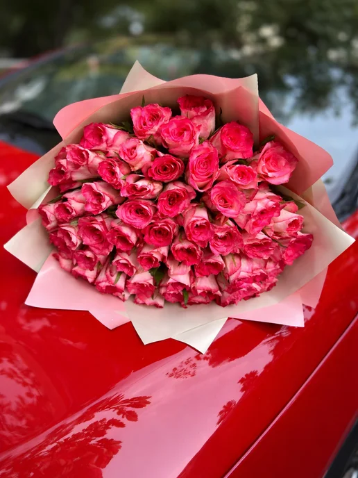ROZA4U Букет живых цветов из 51 розы Дабл Дейт, розовый, фото 2