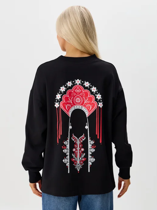 Kostumchik Store Свитшот с принтом кокошник на спине, черный, фото 3