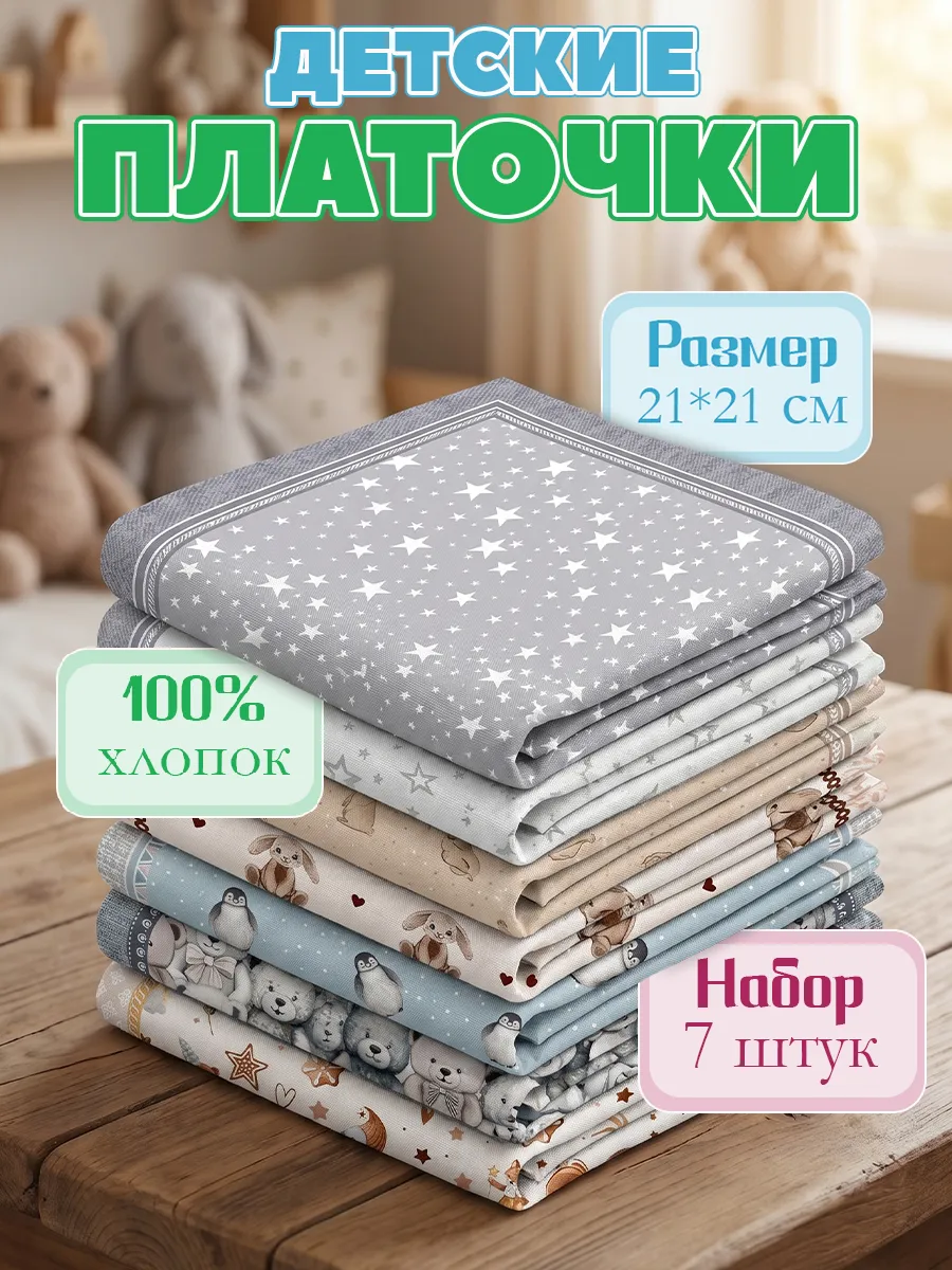 Носовые платки детские хлопок 100% набор из 7шт