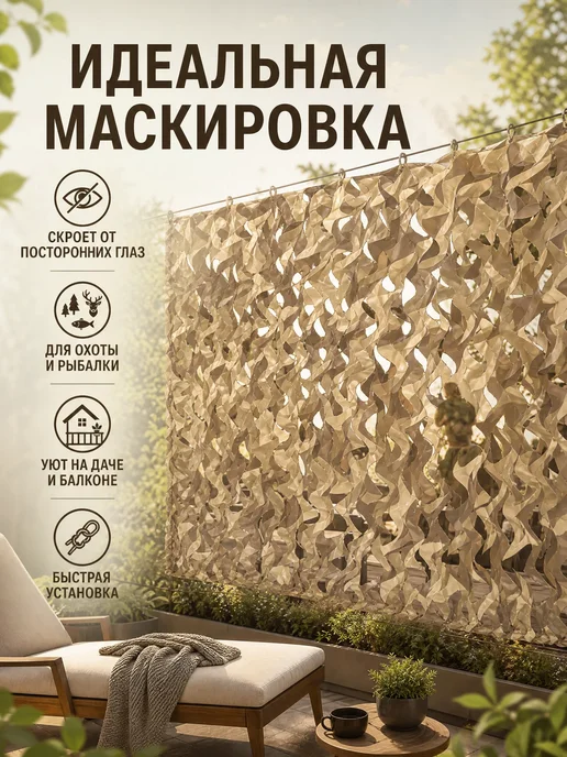 Greengo Сетка маскировочная 3х2 м камуфляжная для охоты и дачи, 4x3 м, 3 м, фото 3