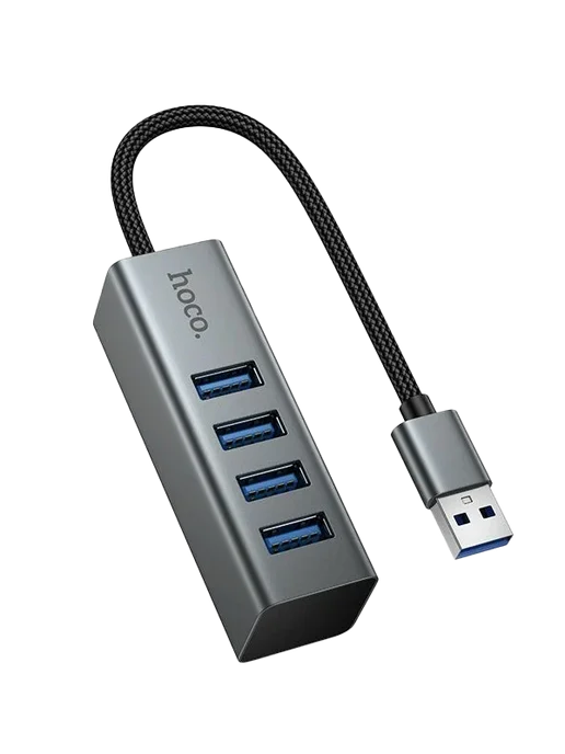 HOCO USB-разветвитель HB1B (4USB-порта) серый, серый, фото 2