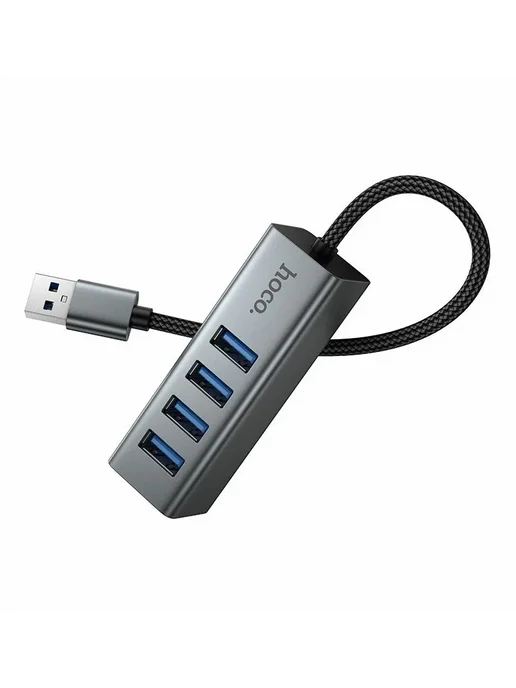 HOCO USB-разветвитель HB1B (4USB-порта) серый, серый, фото 3