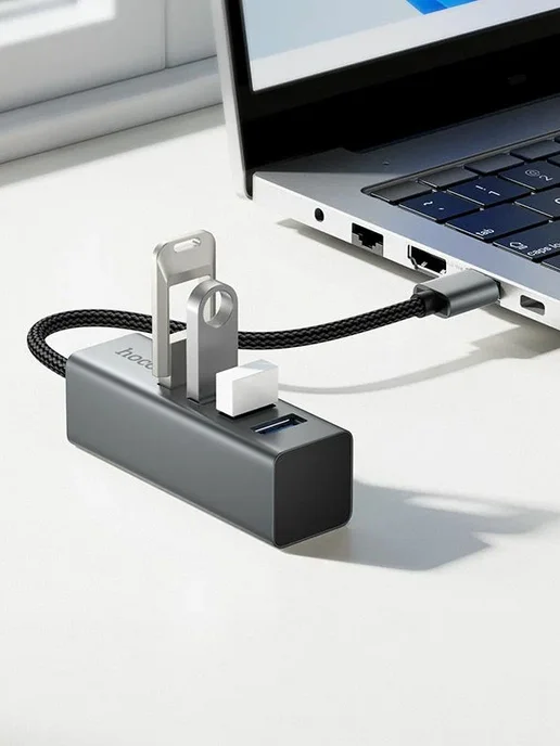 HOCO USB-разветвитель HB1B (4USB-порта) серый, серый, фото 5
