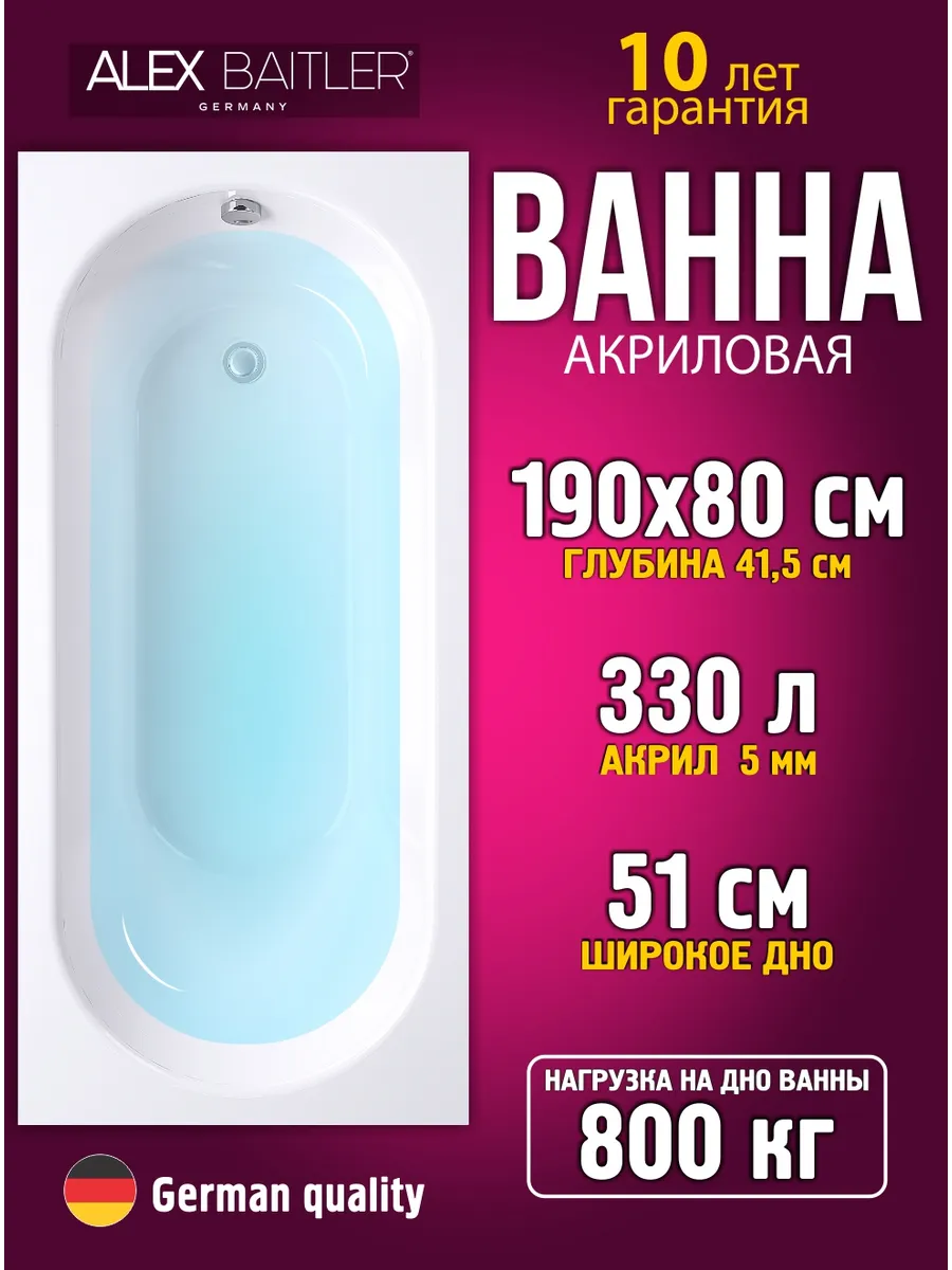Ванна акриловая 190*80 без комплектующих