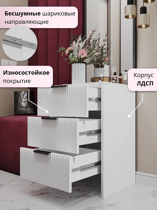 МФ ООО Тумба прикроватная напольная, белый, фото 3