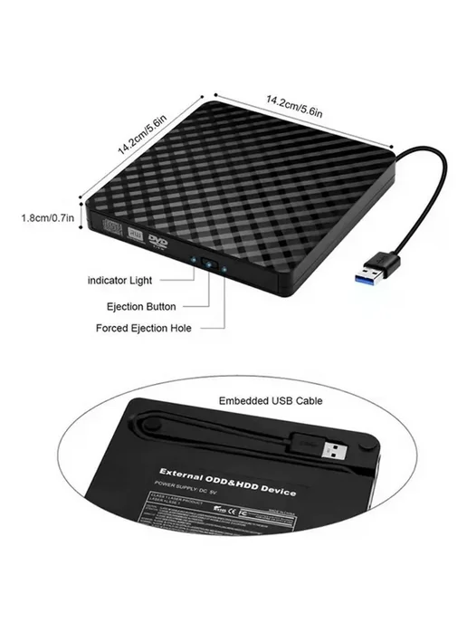 USB 3 0 Портативный Ультра тонкий внешний CD-RW DVD-плеер, вариант, фото 3