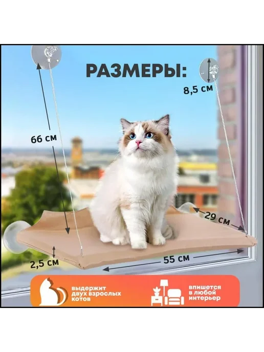 Гамак для животных подвесной для кошек бежевый, бежевый, фото 5