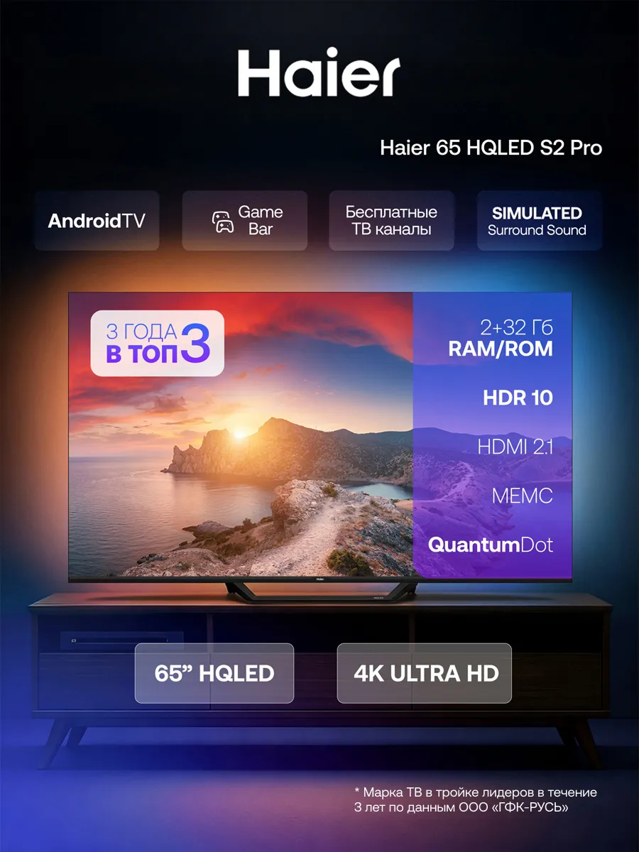 Телевизор 65 HQLED S2 Pro Haier 1263929201 купить в интернет‑магазине Wildberries