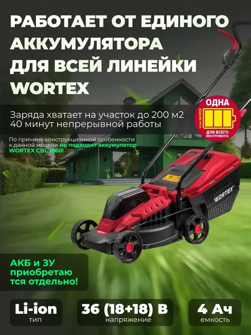 wortex Газонокосилка аккумуляторная с травосборником CLM 3336, вариант, фото 2