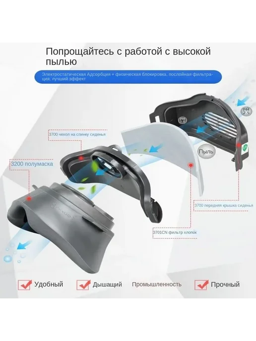 Респиратор от пыли и химии профессиональный FFP3 универсальный для покраски / маска 3М от пыли строительная, 21 шт, не указаны: цвет, исполнение, фото 6