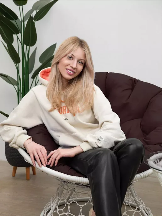 M-Group Кресло ПАПАСАН с ротангом коричневое, коричневая, белый, коричневый, фото 3