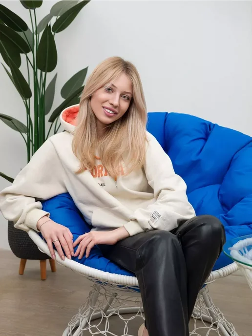 M-Group Кресло ПАПАСАН с ротангом коричневое, коричневая, синий, фото 3