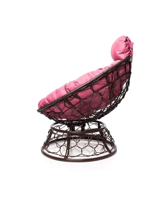 M-Group Кресло ПАПАСАН пружинка мини с ротангом корич бежевая, розовый, фото 4
