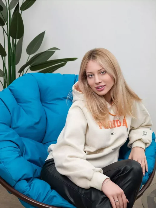 M-Group Кресло ПАПАСАН с ротангом коричневое, коричневая, синий, коричневый, фото 3