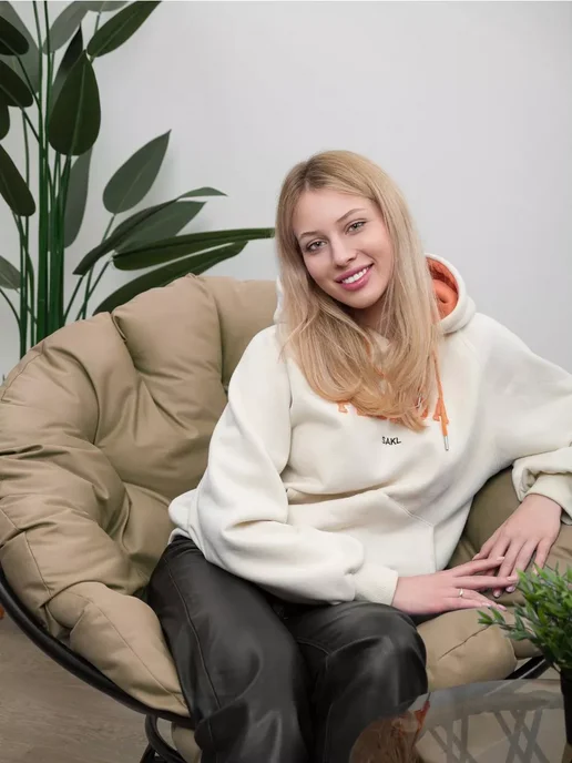M-Group Кресло ПАПАСАН пружинка с ротангом чёрное, бежевая, черный, бежевый, фото 3