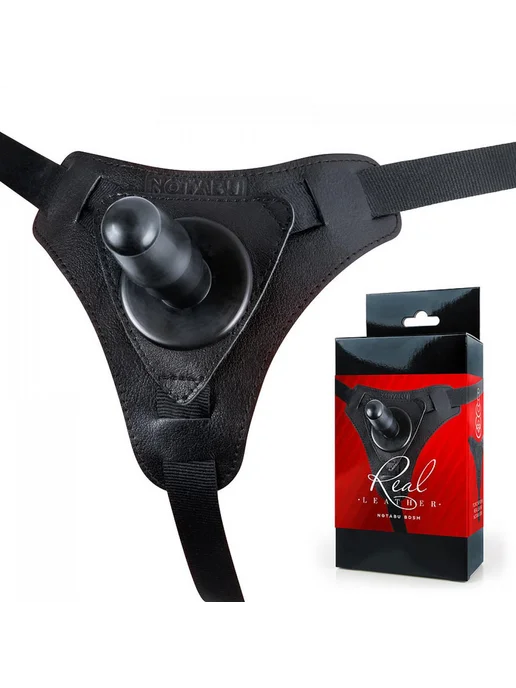 Notabu Bdsm Кожаные страпон-трусики со штырьком Real Leather (размер M), черный, фото 3