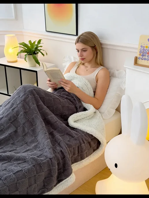 IKEA Плед 200х220 на кровать и диван теплый зимний пушистый, 200x220, фото 5