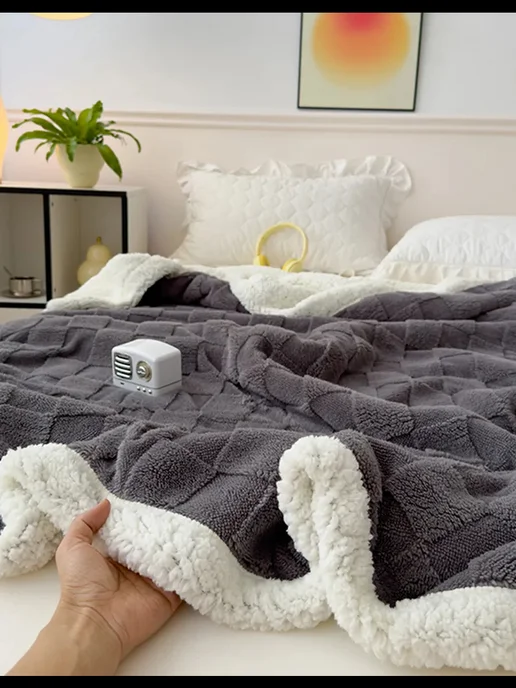 IKEA Плед 200х220 на кровать и диван теплый зимний пушистый, 200x220, фото 7