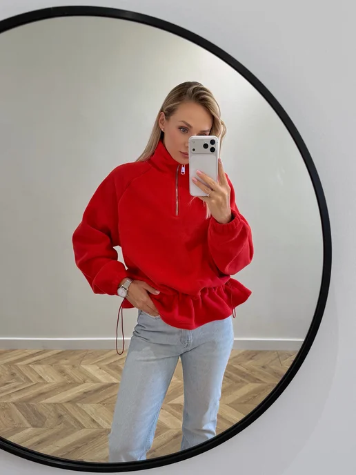 Le Store Толстовка флисовая на молнии с резинкой, красный, фото 2