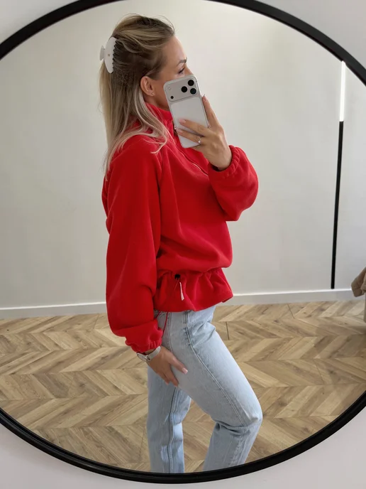Le Store Толстовка флисовая на молнии с резинкой, красный, фото 6