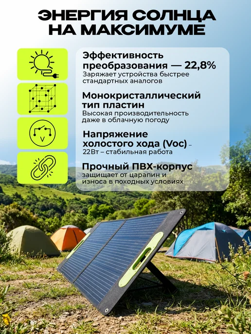 AMI Солнечная панель портативная электростанция 100 Вт складная, 100 Вт, фото 2