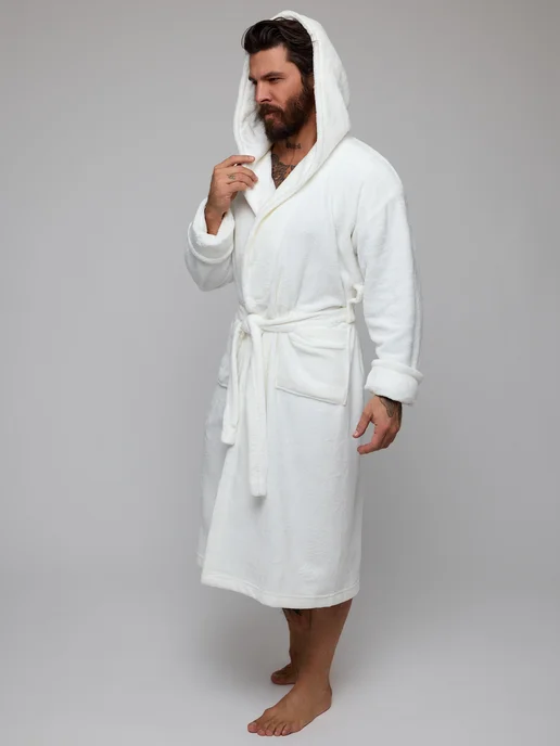Wakas Textile Халат махровый домашний с капюшоном теплый, белый, фото 5