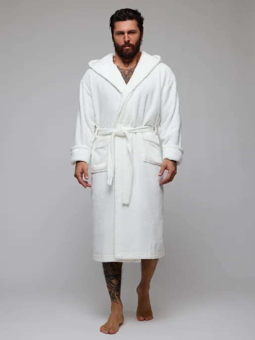 Wakas Textile Халат махровый домашний с капюшоном теплый, белый, фото 6