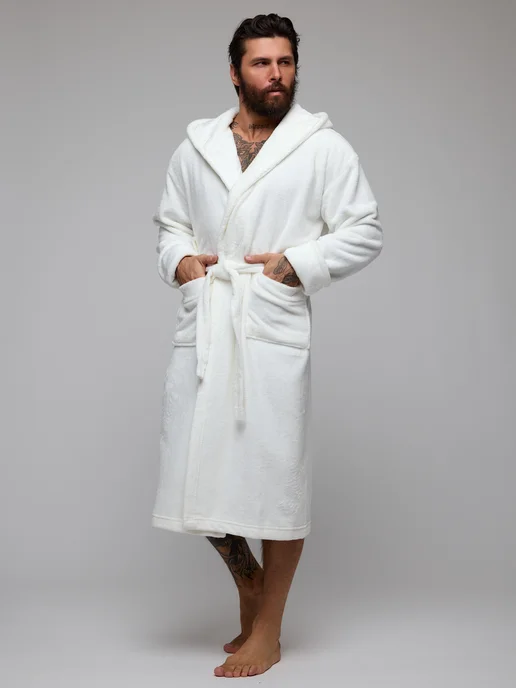 Wakas Textile Халат махровый домашний с капюшоном теплый, белый, фото 7