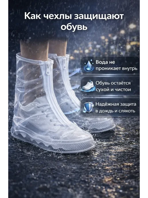 Evartinip Дождевик для обуви многоразовый силиконовые, белый, фото 2