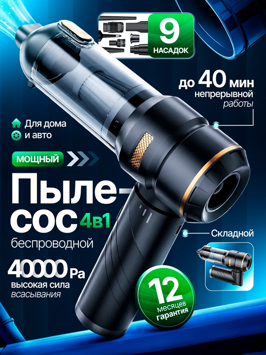 Пылесос для автомобиля беспроводной мощный на аккумуляторе