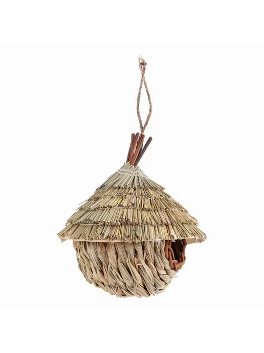 Скворечник из натуральной соломы 19х15х19 см Хаки, 19x15x19 см, фото 2