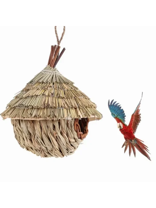 Скворечник из натуральной соломы 19х15х19 см Хаки, 19x15x19 см, фото 3