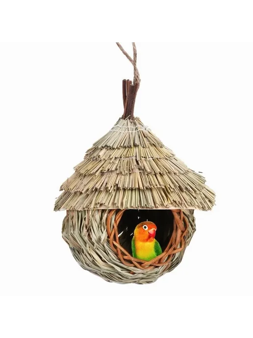 Скворечник из натуральной соломы 19х15х19 см Хаки, 19x15x19 см, фото 6