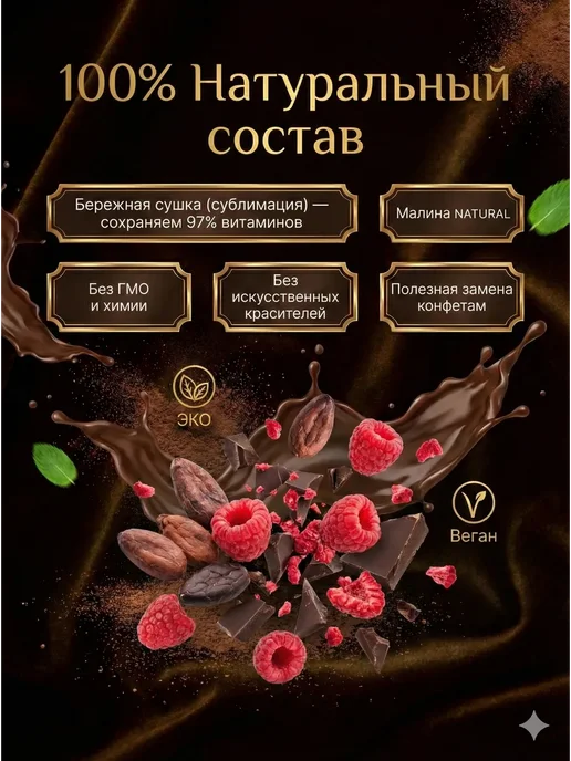 ABCNUTS Малина «NATURAL» в темной шоколадной глазури 100 гр, 2 кг, фото 3