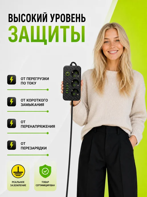 FancyMall Сетевой фильтр 3 м удлинитель 3м с USB белый, 3 м, фото 2