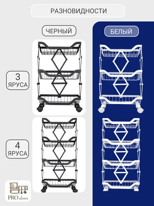 Этажерка для кухни и ванной на колесиках металлическая, белый, в упаковке 2,5 кг, фото 8