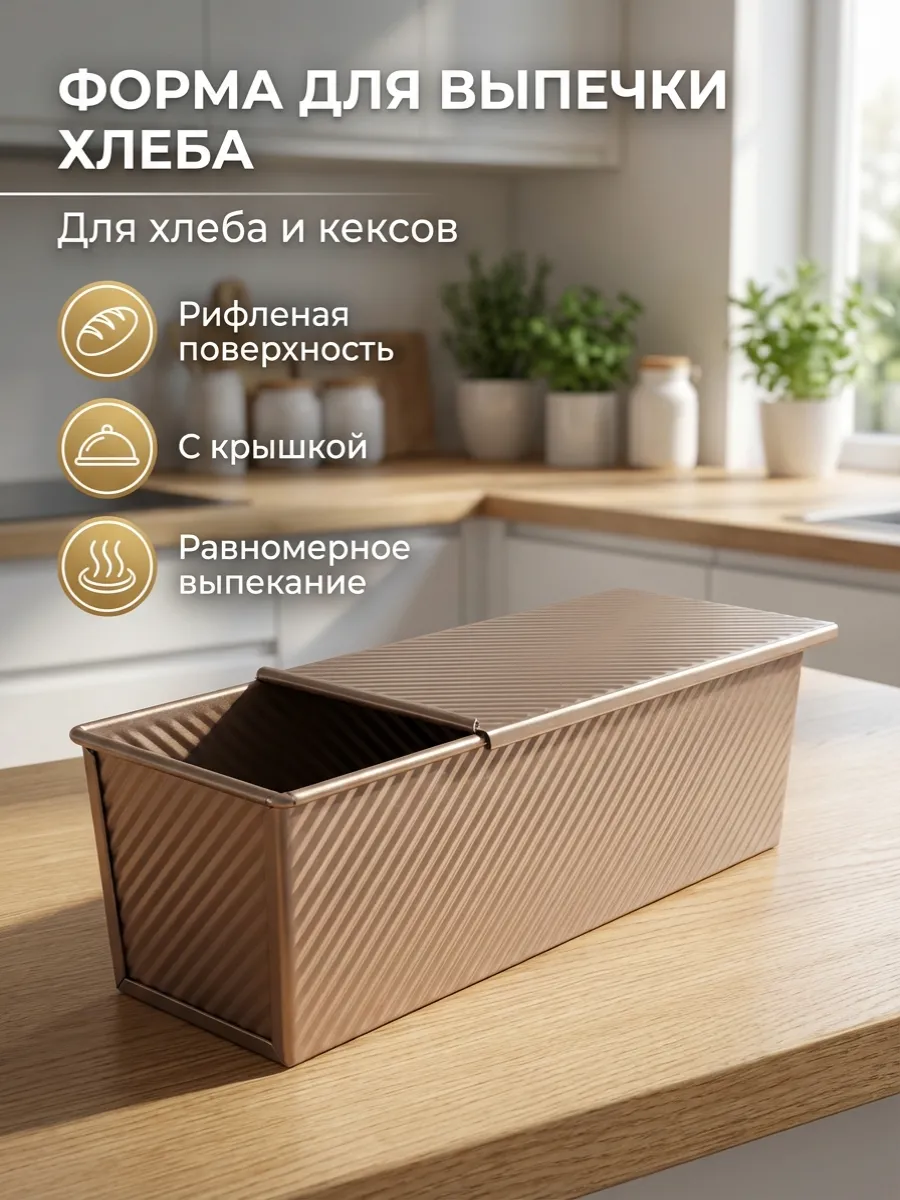 Форма для хлеба с крышкой, углеродистая сталь 32*12*11,5см