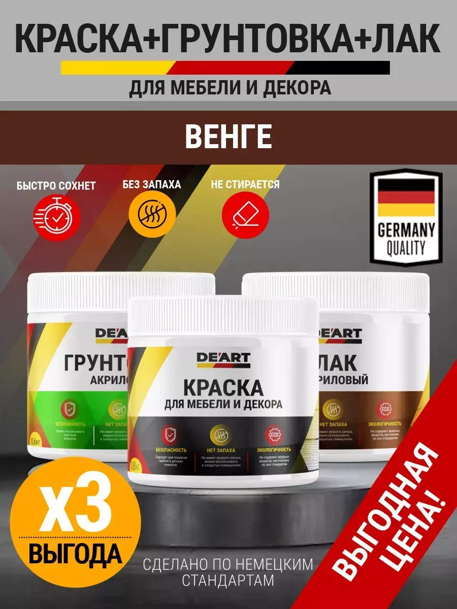 Краска для мебели без запаха венге (+акриловый грунт и лак)