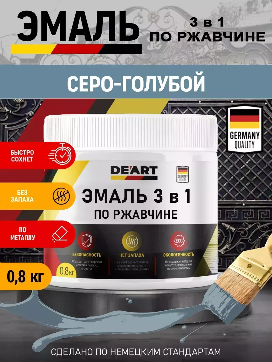 Эмаль 3 в 1 по ржавчине,серо-голубая