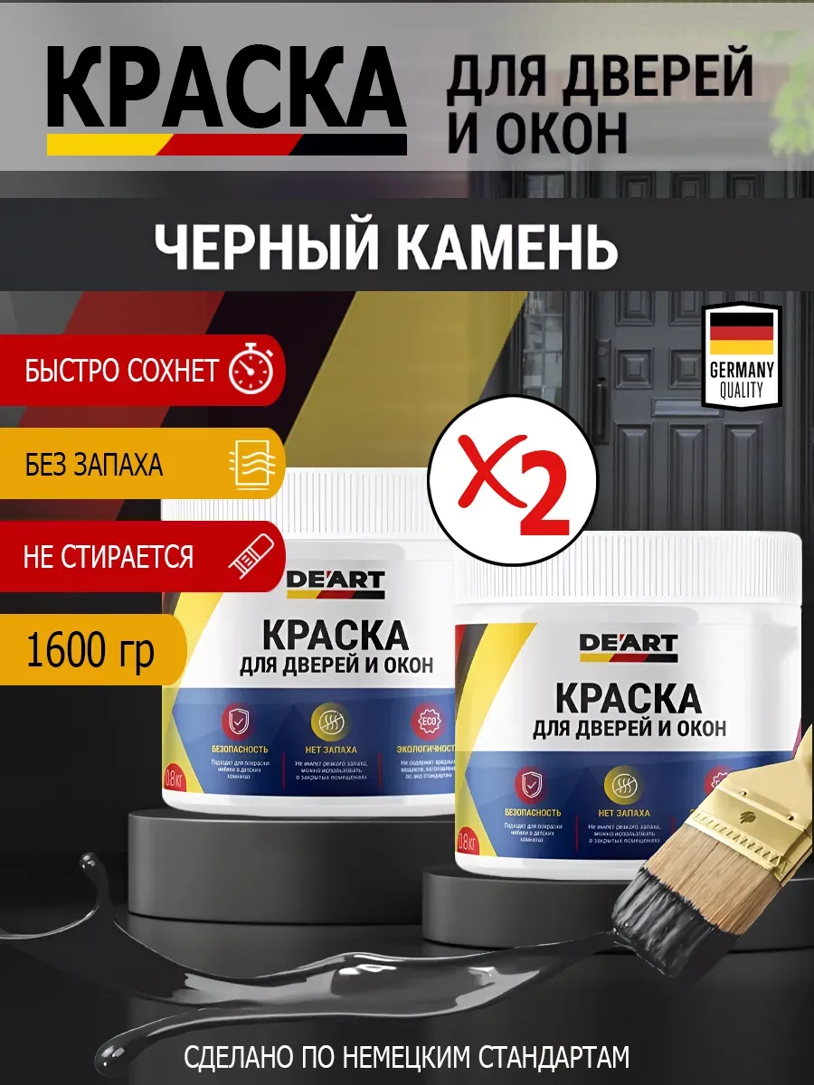Краска для дверей и окон матовая без запаха черный камень