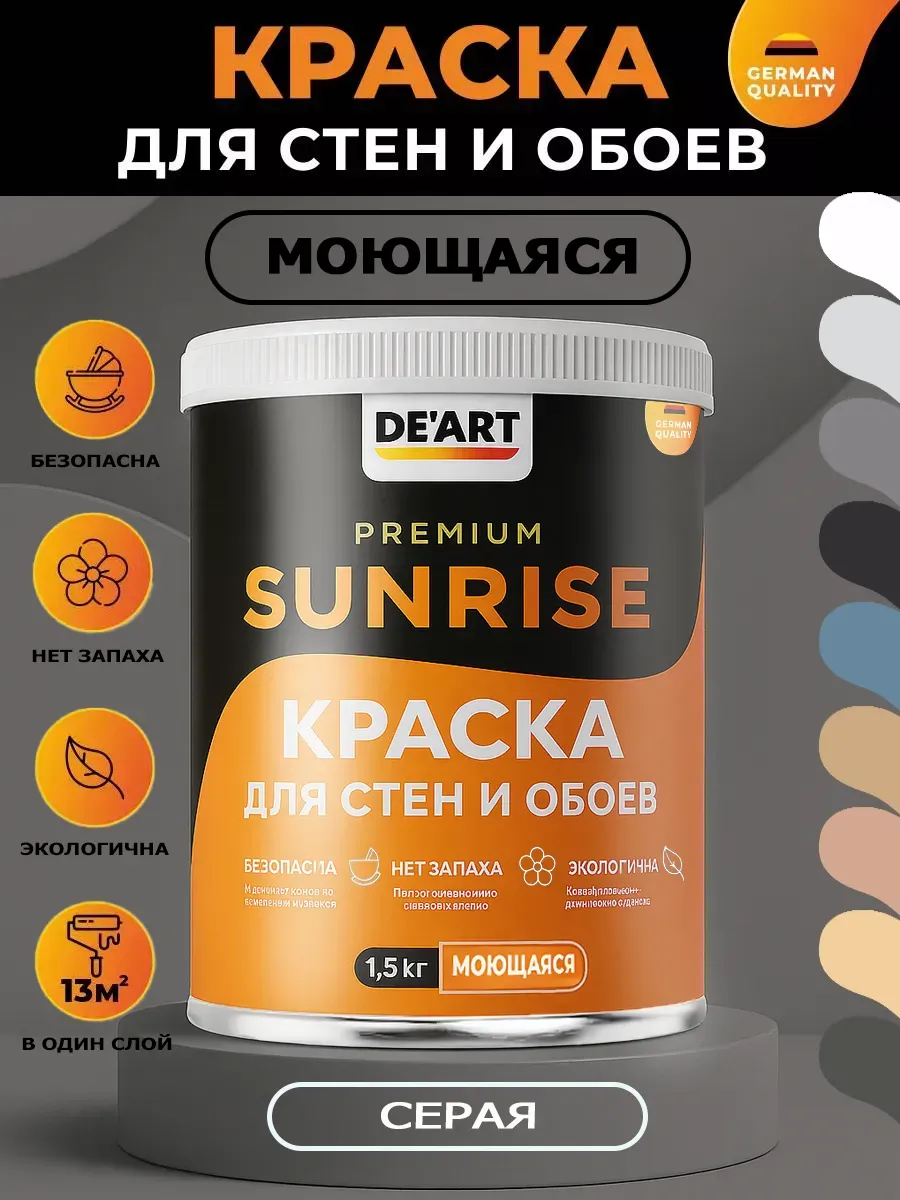 Водоэмульсионная краска для стен и обоев моющаяся серая