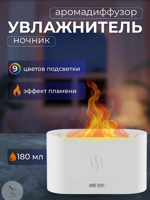 Увлажнитель воздуха аромадиффузор ночник 3в1, белый
